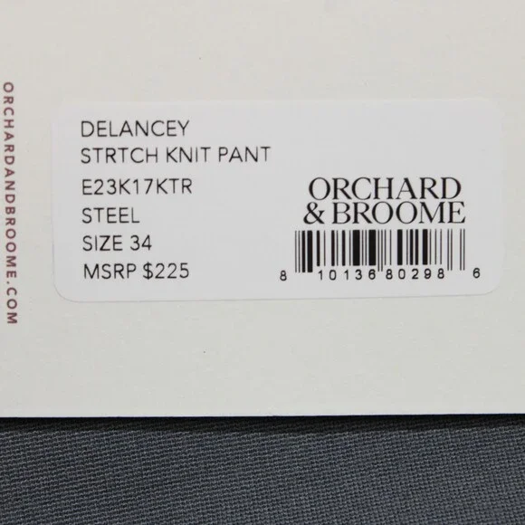 Orchard & Broome NWT Delancey Stretch Knit Pants / Chinos Size 34 US In Gray
